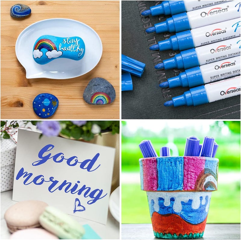 Lesun Blue Paint Pens, 12 Pack Waterproof Oil-Based Paint Pen Set, Quick Dry and Permanent, Markers for Rock, Stone, Ceramic, Wood, Fabric, Plastic, Canvas, Glass, Mugs, Tires - Image 3